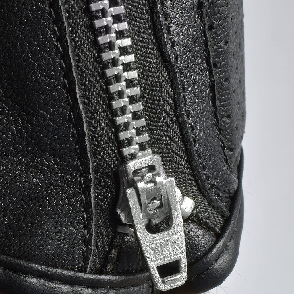 Olympus Knuckle-Protected Leather Motorcycle Gloves with Zipper Closure