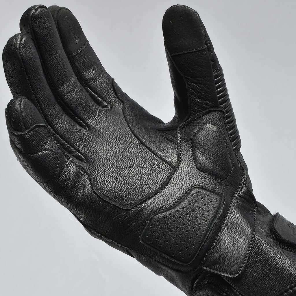 Olympus Knuckle-Protected Leather Motorcycle Gloves with Zipper Closure