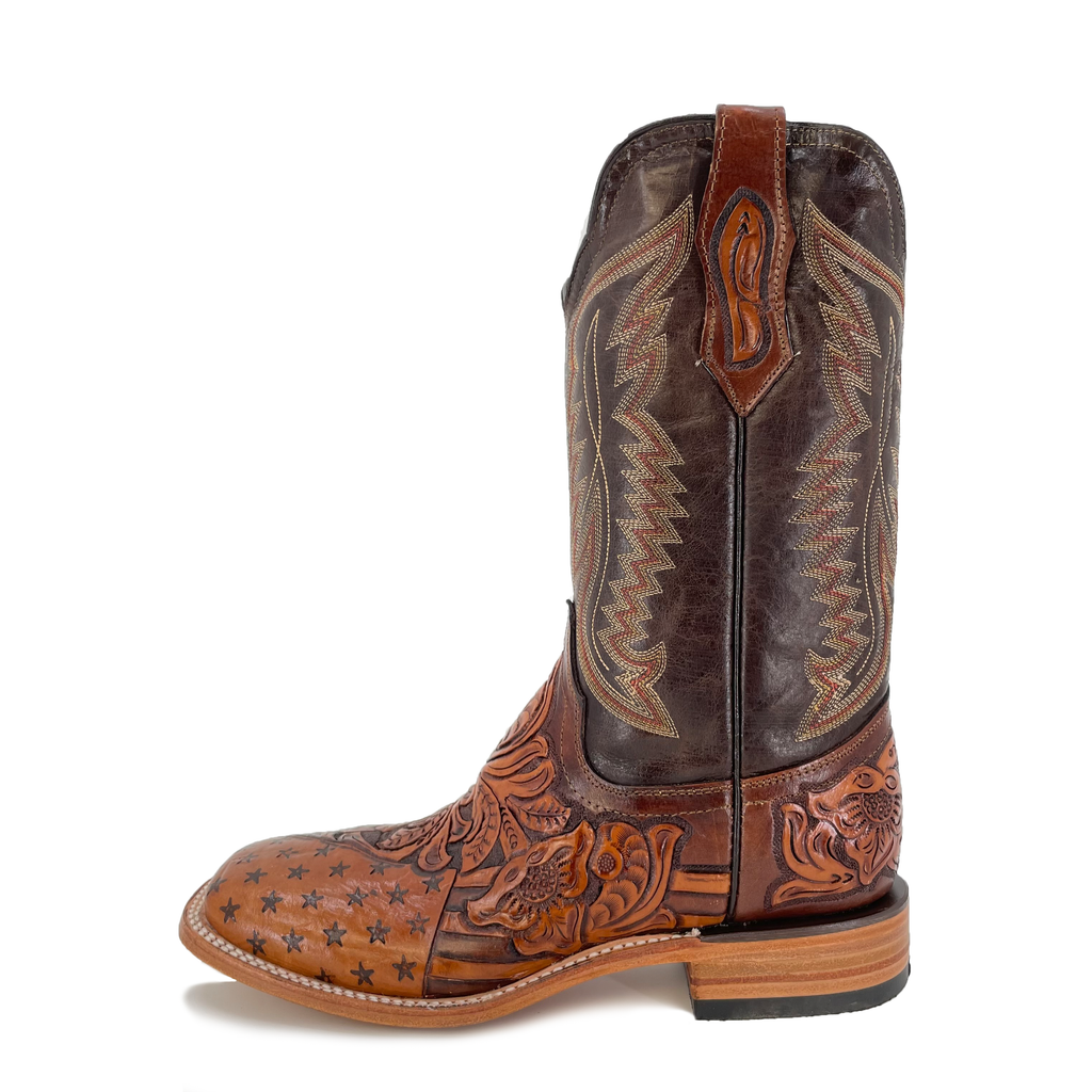 Men's Bulldog Hand Tooled Boots - American Flag w/ Bald Eagle