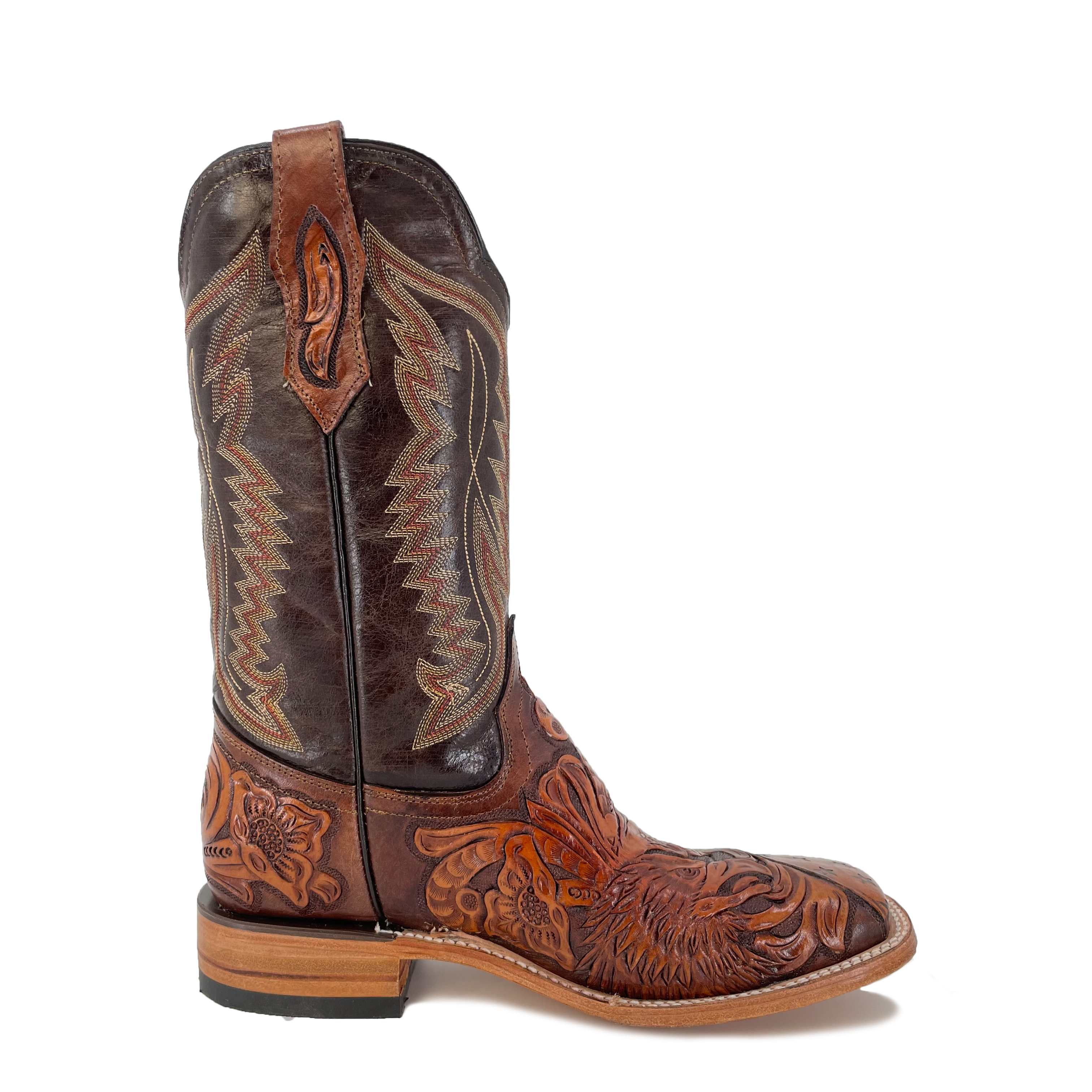 Men's Bulldog Hand Tooled Boots - American Flag w/ Bald Eagle