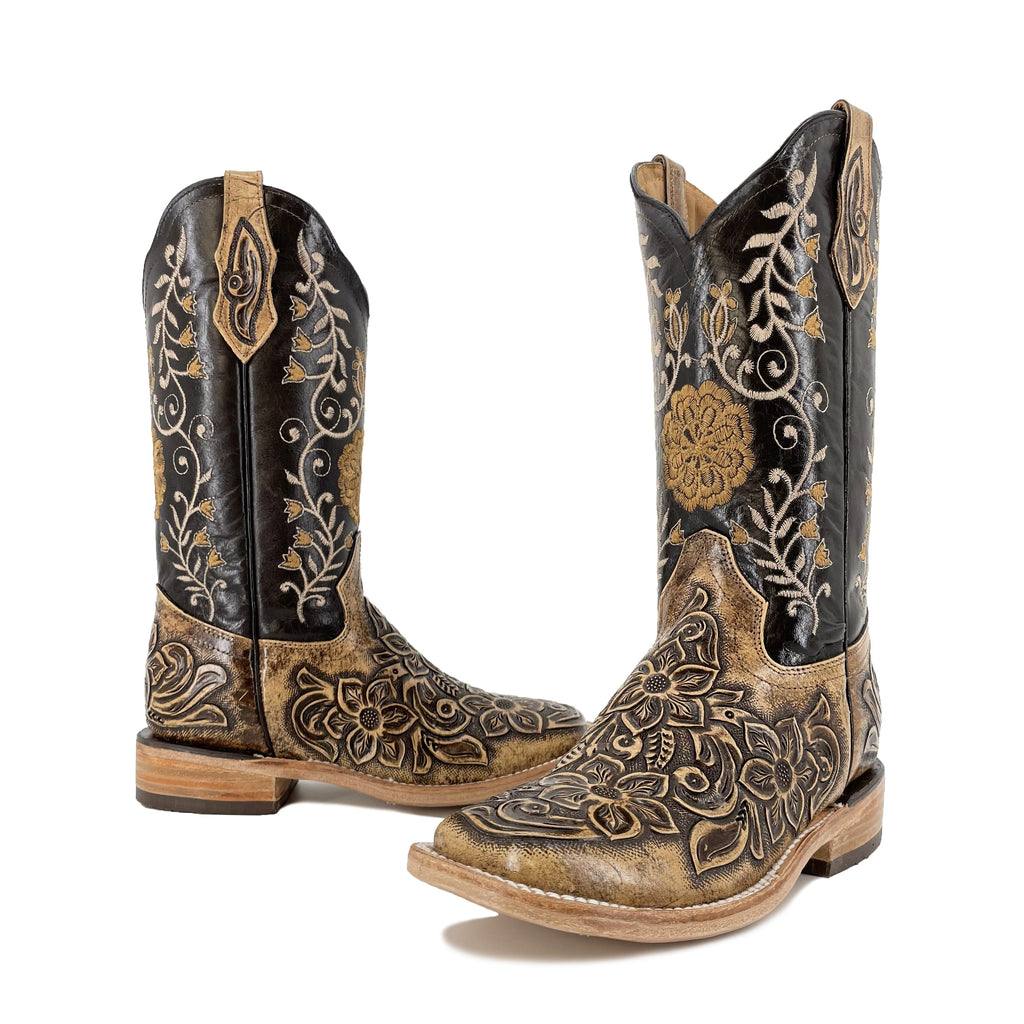 Women’s Bulldog Hand Tooled Floral Rustic Brown