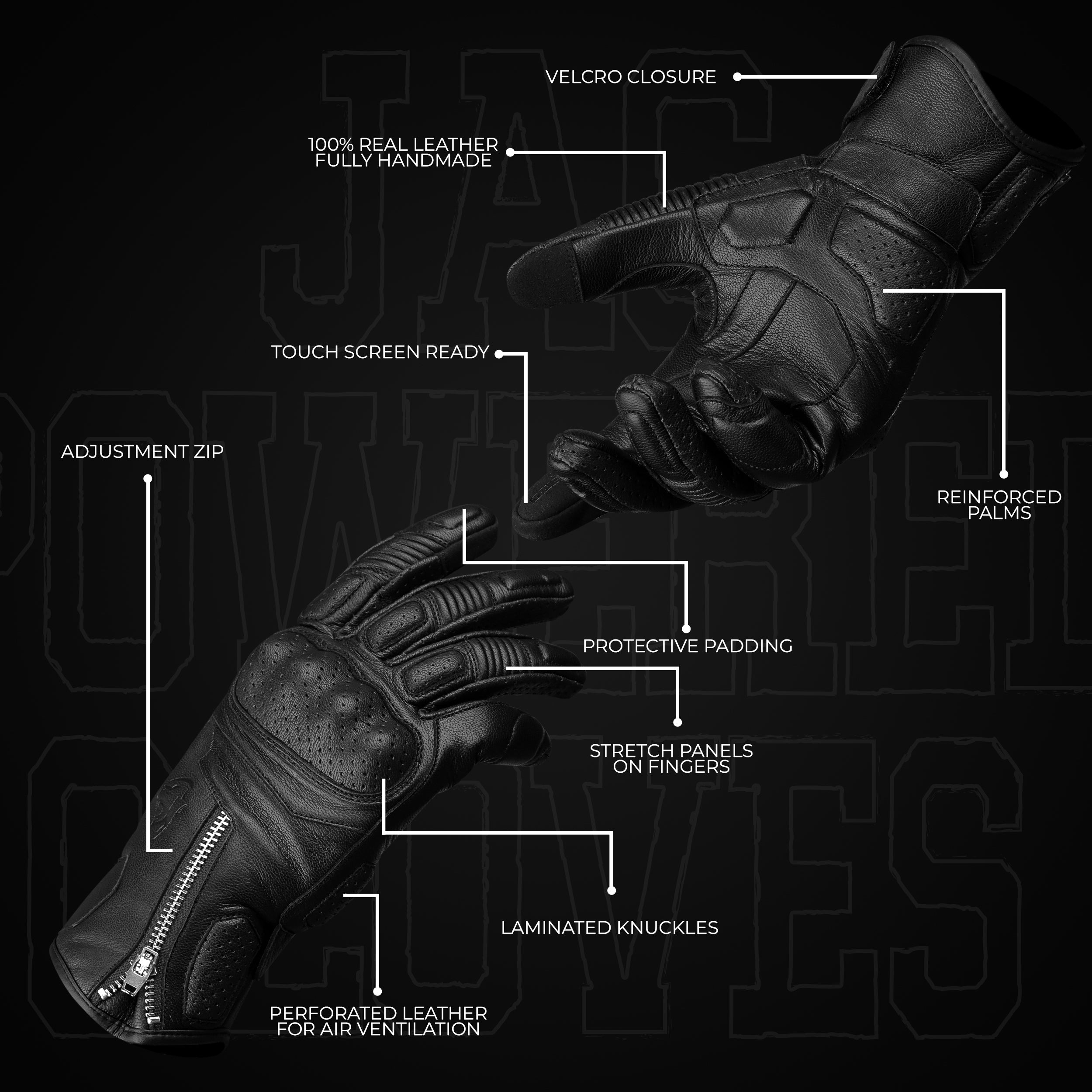 Olympus Knuckle-Protected Leather Motorcycle Gloves with Zipper Closure