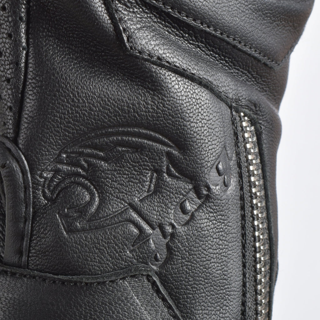 Olympus Knuckle-Protected Leather Motorcycle Gloves with Zipper Closure