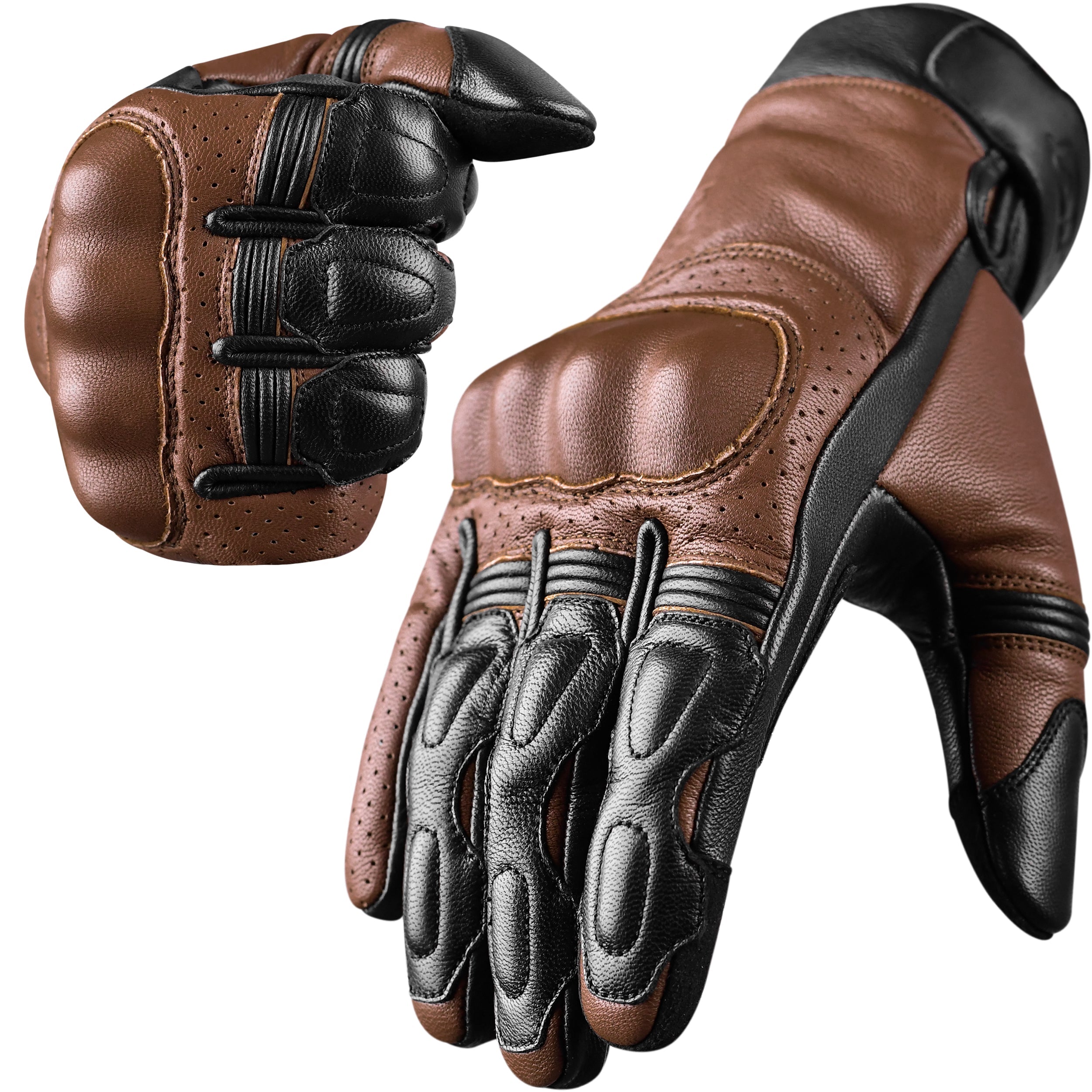 Helios Leather Motorcycle Gloves with Knuckle Protection