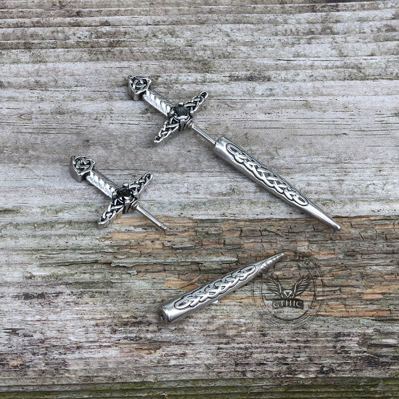 Celtic Knot Stainless Steel Sword Stud Earrings
