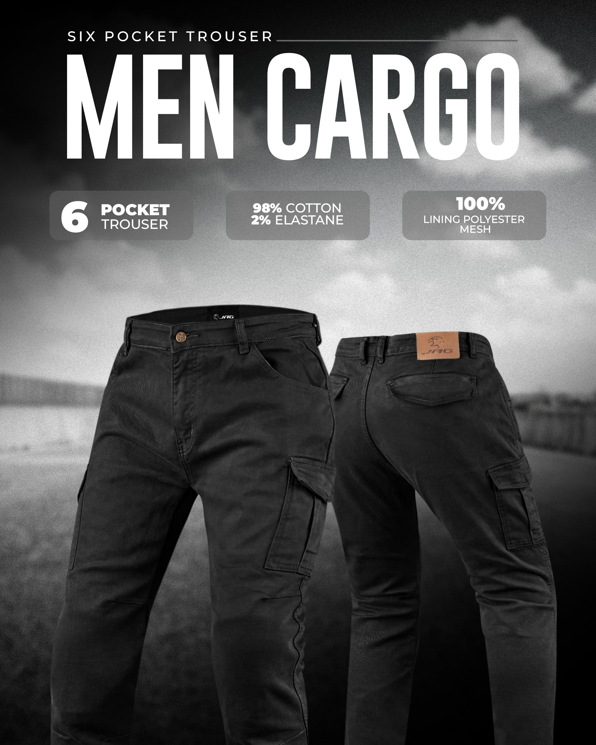 JAG Motorcycle Cargo Pants – Slim Fit Armored Cargo Jeans with CE Approved Armors