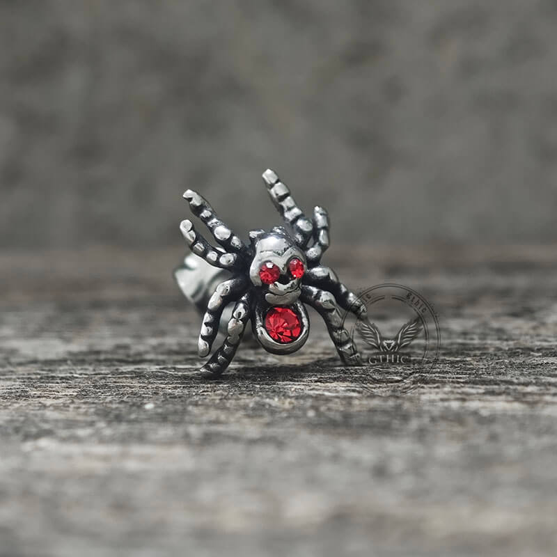 Punk Horror Spider Skull Stainless Steel Stud Earrings