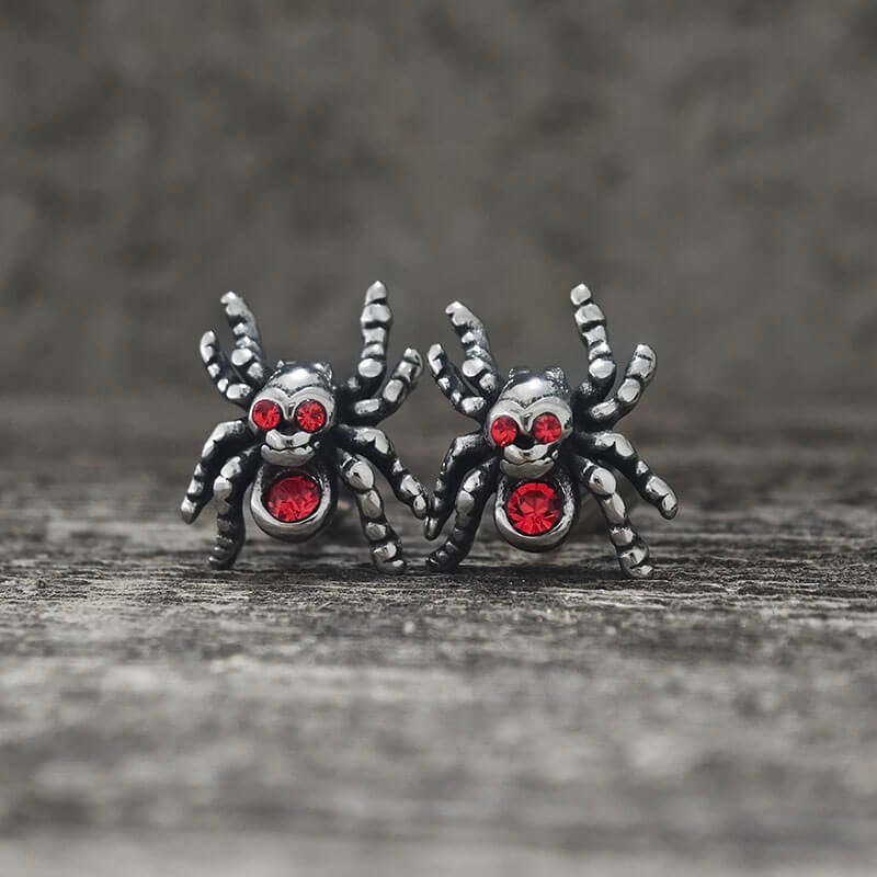 Punk Horror Spider Skull Stainless Steel Stud Earrings