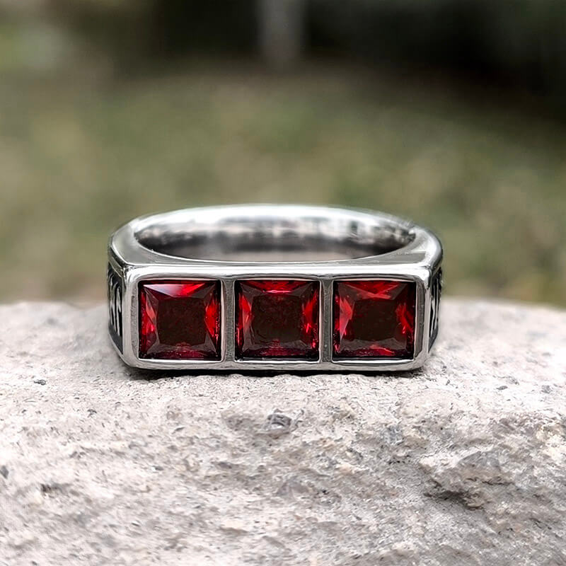 Runes 3-Stone CZ Zircon Stainless Steel Ring