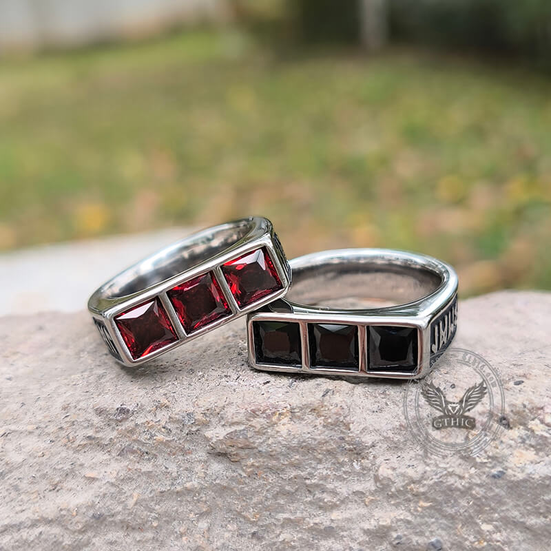 Runes 3-Stone CZ Zircon Stainless Steel Ring