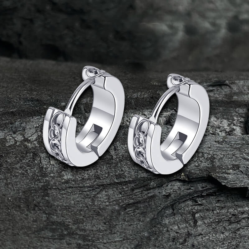 Simple Chain Design Stainless Steel Hoop Earrings