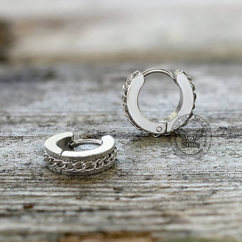 Simple Chain Design Stainless Steel Hoop Earrings