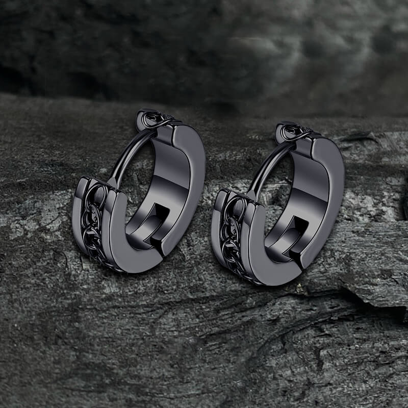 Simple Chain Design Stainless Steel Hoop Earrings
