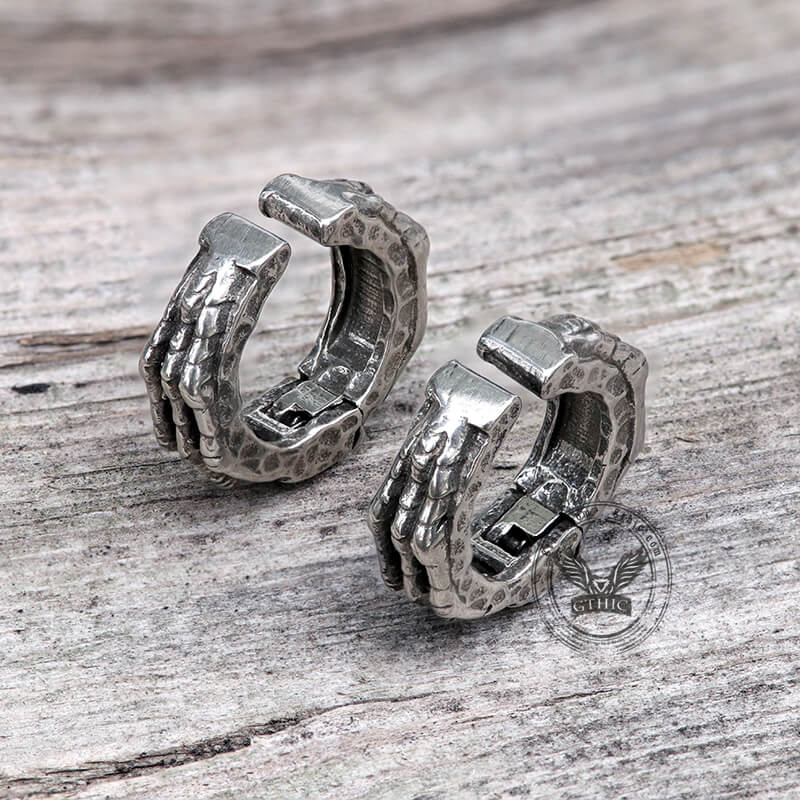Skull Hand Stainless Steel Ear Cuffs