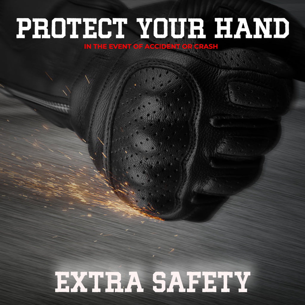 Olympus Knuckle-Protected Leather Motorcycle Gloves with Zipper Closure