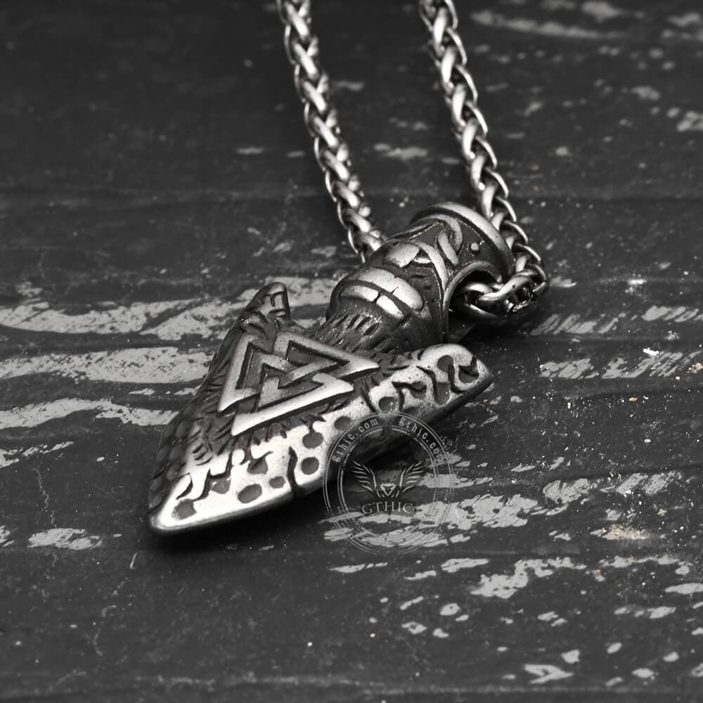 Valknut Stone Spear Stainless Steel Viking Pendant