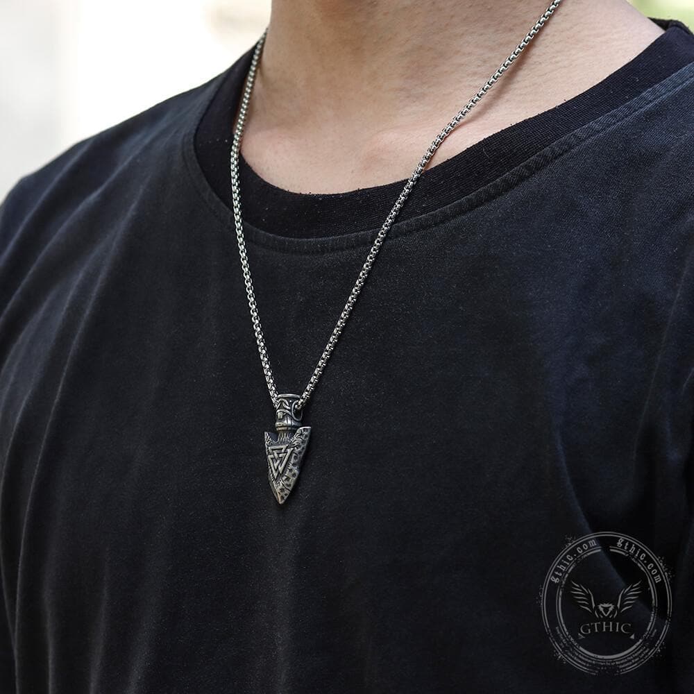 Valknut Stone Spear Stainless Steel Viking Pendant
