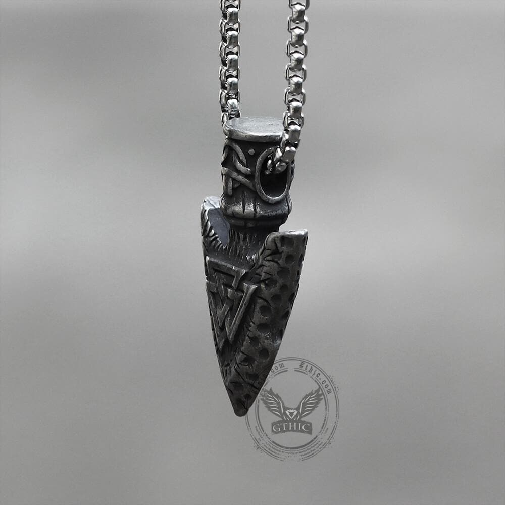 Valknut Stone Spear Stainless Steel Viking Pendant