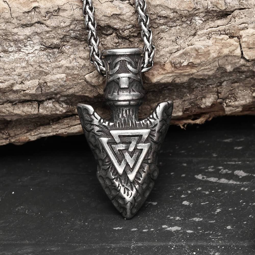 Valknut Stone Spear Stainless Steel Viking Pendant