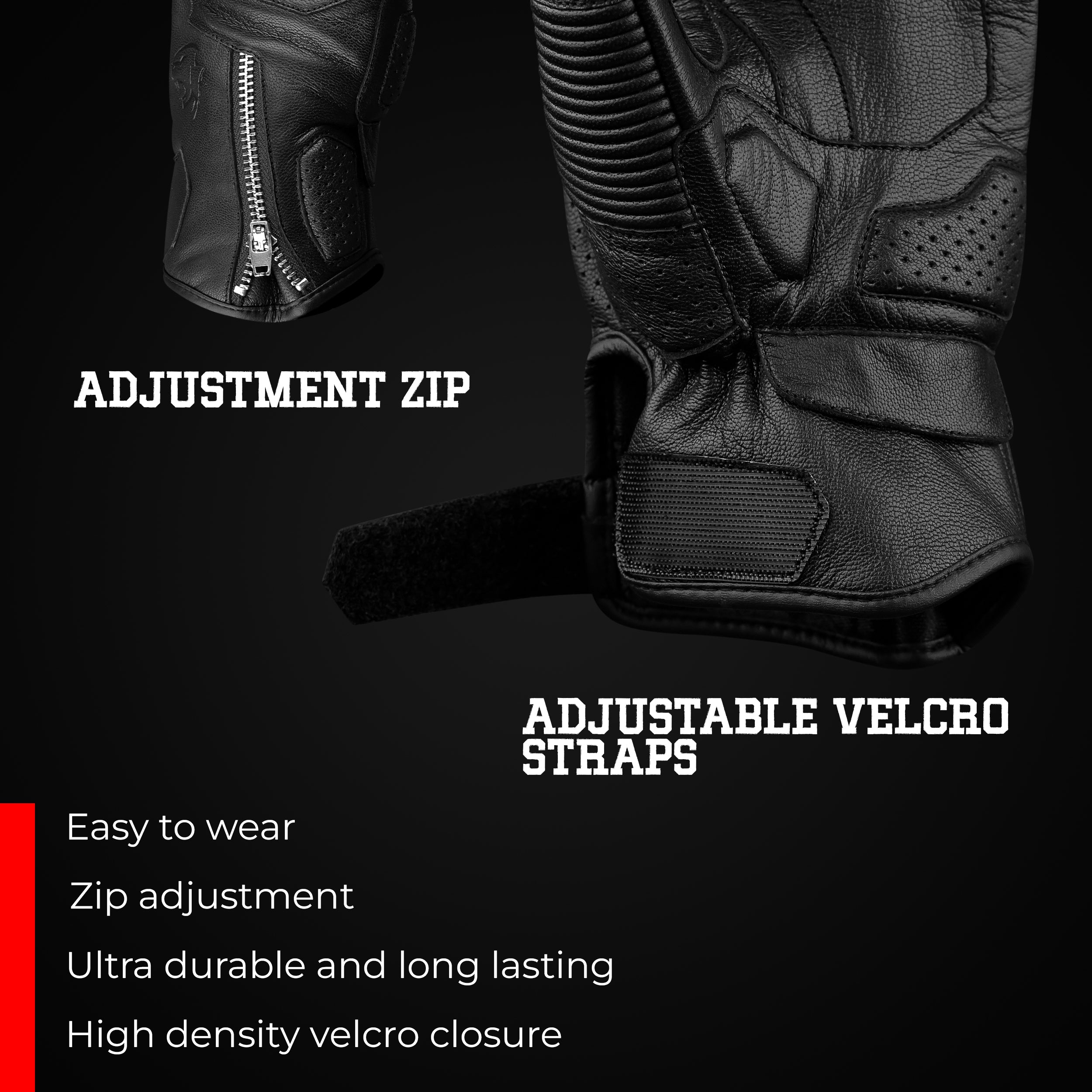 Olympus Knuckle-Protected Leather Motorcycle Gloves with Zipper Closure