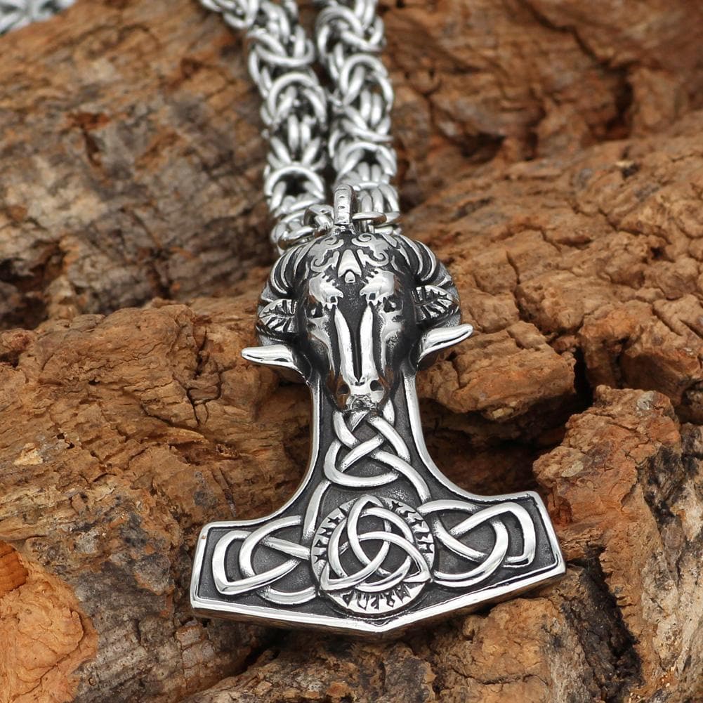 Vikings Thor's Goat Mjolnir Stainless Steel King Chain Necklace