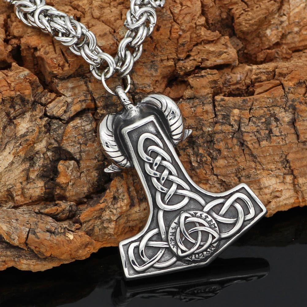 Vikings Thor's Goat Mjolnir Stainless Steel King Chain Necklace