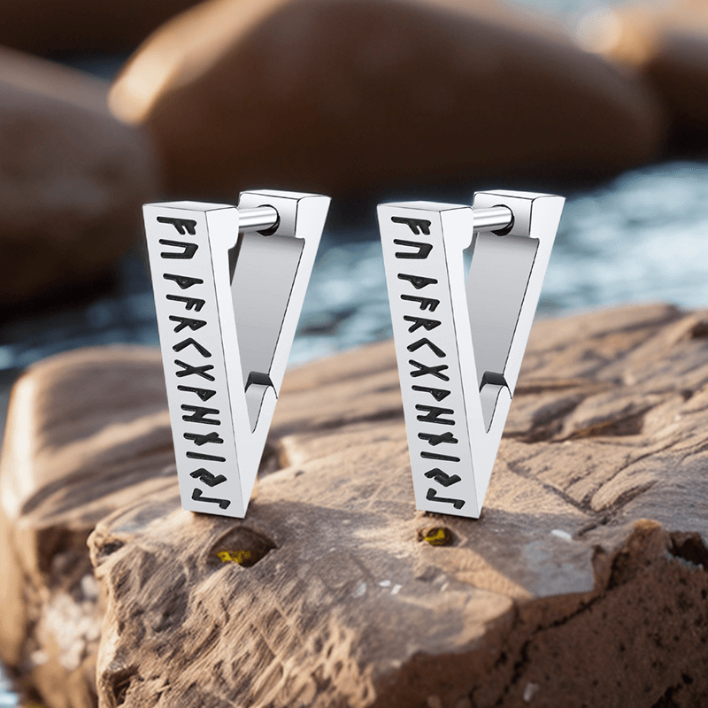Viking Runes Triangle Stainless Steel Earrings