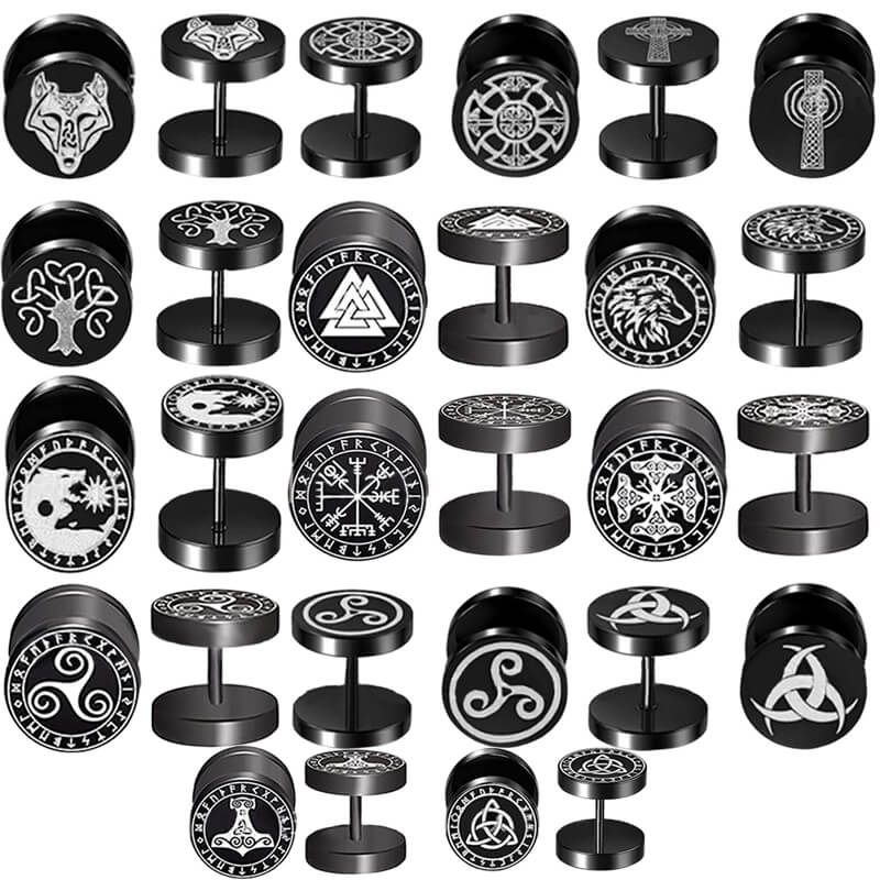 Viking Symbols Stainless Steel Stud Earrings